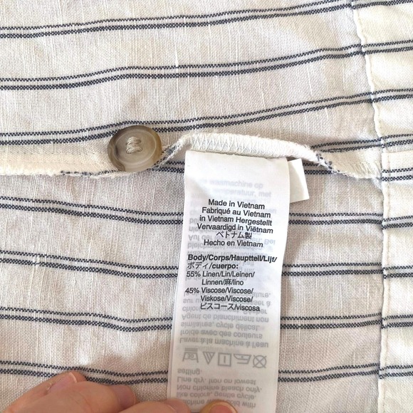 Madewell Linen Blend Pinstripe Side-Button Midi Skirt | Size 0 | Coastal Summer - Picture 6 of 6